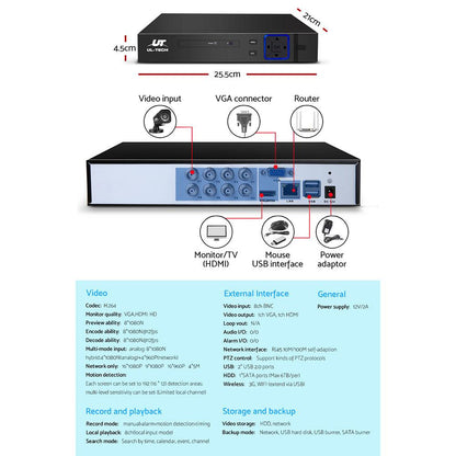 UL-tech CCTV Camera Home Security System 8CH DVR 1080P Cameras Outdoor